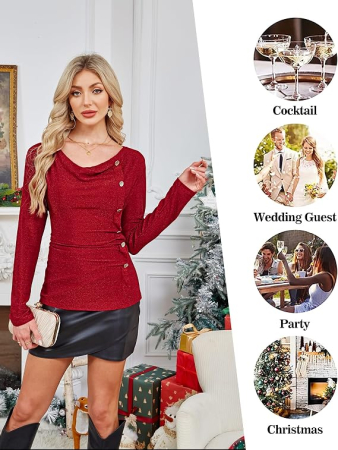 Bluza visinie eleganta, larga, cu maneci lungi, cu nasturi decorativi 2XL [4]