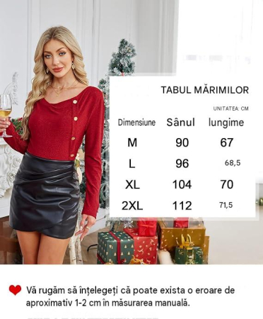 Bluza visinie eleganta, larga, cu maneci lungi, cu nasturi decorativi 2XL [5]
