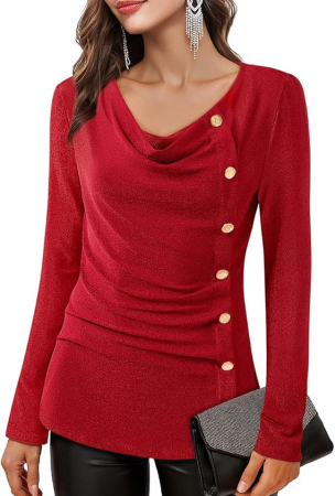 Bluze dama - Bluza visinie eleganta, larga, cu maneci lungi, cu nasturi decorativi 2XL