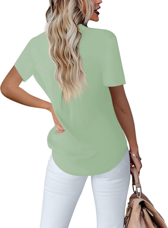 Bluză Damă verde cu Nasturi și Decolteu în V, Mâneci Scurte, Croi Elegant, Material Ușor și Respirabil, Office Casual L [2]