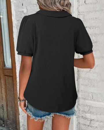 Bluză neagra Damă cu Decolteu în V și Mâneci Bufante, Croi A-Line, Material Elastic și Respirabil, 2XL [3]
