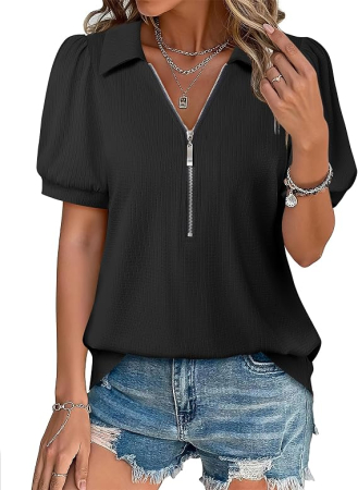 Bluză neagra Damă cu Decolteu în V și Mâneci Bufante, Croi A-Line, Material Elastic și Respirabil, 2XL [2]