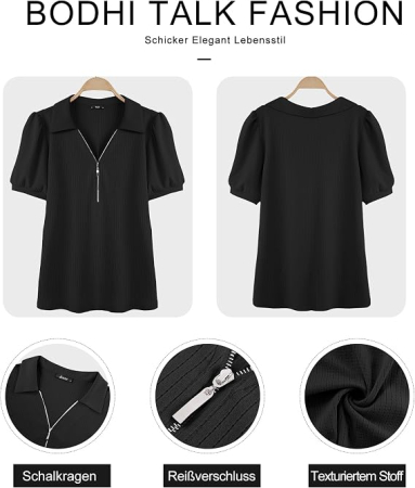 Bluză neagra Damă cu Decolteu în V și Mâneci Bufante, Croi A-Line, Material Elastic și Respirabil, XL [5]