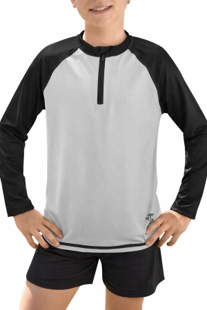 Bluze copii - Bluza de inot pentru copii, maneca lunga, respirabila protectie UV, negru/gri 130