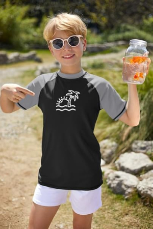 Bluza de inot pentru copii, maneca lunga, respirabila protectie UV, negru/gri 130 cu model [1]