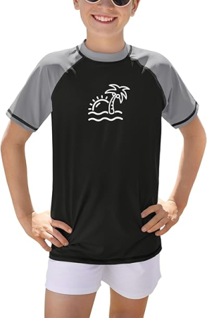 Bluze copii - Bluza de inot pentru copii, maneca lunga, respirabila protectie UV, negru/gri 130 cu model