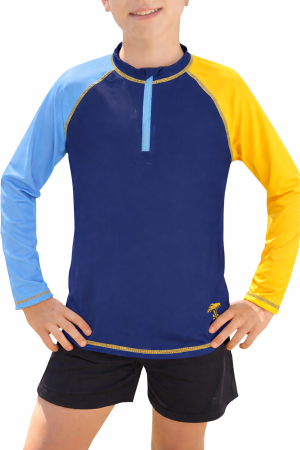Bluze copii - Bluza de inot pentru copii, maneca lunga, respirabila protectie UV, albastru/ galben 140