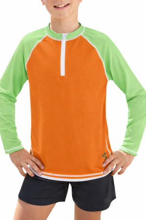 Bluze copii - Bluza de inot pentru copii, maneca lunga, respirabila protectie UV, portocaliu/verde 150