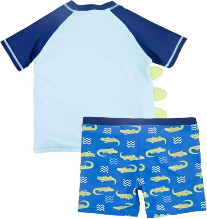 Costum de inot pentru copii 7 ani, pantaloni scurti si tricou, protectie UV, model cu crocodili [1]