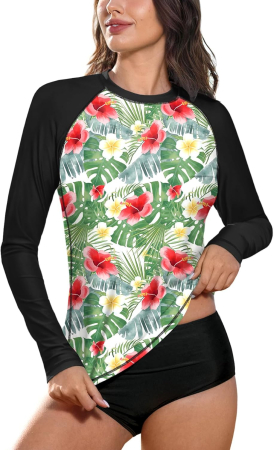 COSTUME BAIE FEMEI - Bluza de inot pentru femei, maneca lunga, respirabila protectie UV, flori XL