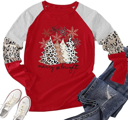 Bluza lejera pentru femei, rosie cu model sarbatori M [3]