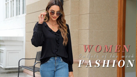 Bluza de vară pentru femei,  cu maneci lungi evazate, neagra S [1]