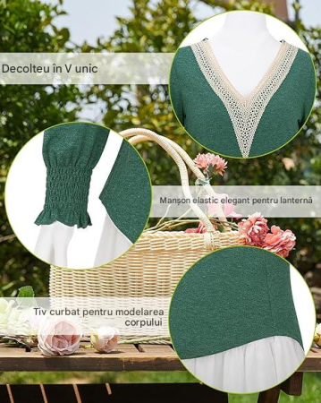 Bluza de vară pentru femei,  cu maneci lungi evazate, verde S [4]