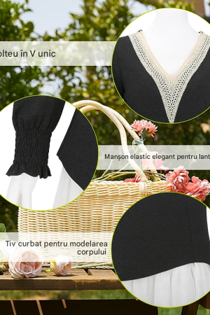 Bluza de vară pentru femei,  cu maneci lungi evazate, neagra S [2]