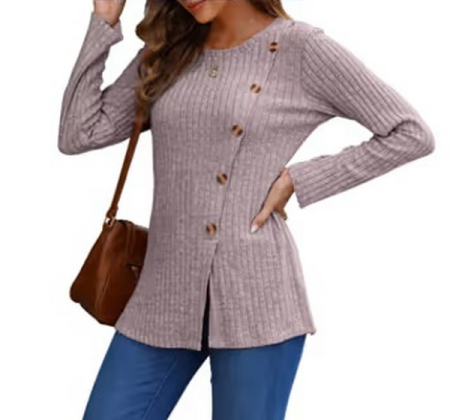 Bluza eleganta lejera pentru femei, maneca lunga, decolteu rotund roz S [1]