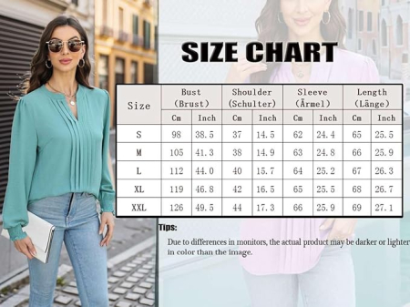 Bluza eleganta lejera pentru femei, maneca lunga, decolteu V, Roz M [3]