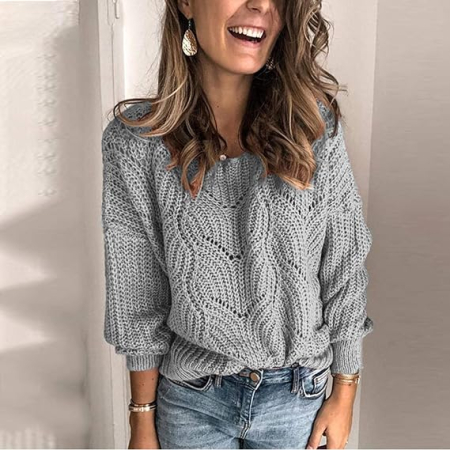 Pulover gri Damă Snowflake, bluza Mărimea L, Oversized, Mâneci Batwing, Color Block [1]