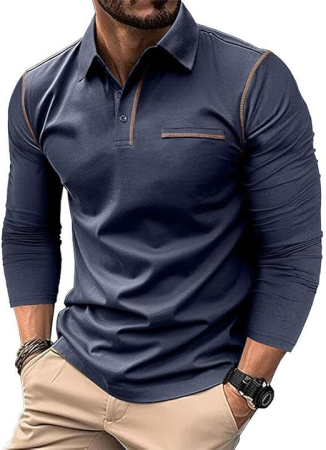Bluze barbati - Bluza albastra casual respirabila pentru barbati, decolteu despicat cu nasturi S