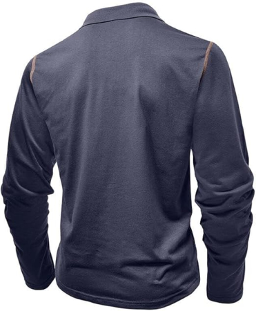 Bluza albastra casual respirabila pentru barbati, decolteu despicat cu nasturi S [3]