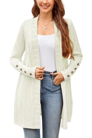 Bluze dama - Bluza alb galbui lejera cu maneci lungi, cardigan tricotat pentru femei, S