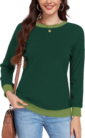 Bluze dama - Bluza verde, lejera pentru femei, cu maneci lungi, guler rotund, XL
