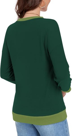 Bluza verde, lejera pentru femei, cu maneci lungi, guler rotund, M [3]