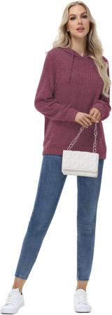 Bluza rosie lejera pentru femei, Pulover tricotat cu maneci lungi, M [3]