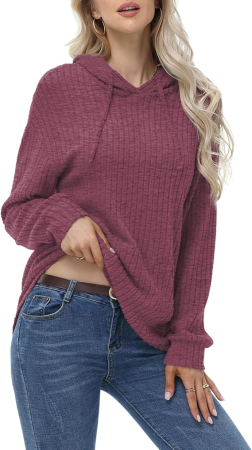 Bluza rosie lejera pentru femei, Pulover tricotat cu maneci lungi, M [2]