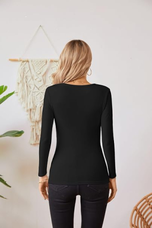 Bluză neagra Damă Tricotată, Mâneci Lungi, Decolteu Rotund, Slim Fit, XL [1]