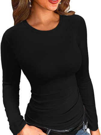 Bluze dama - Bluză neagra Damă Tricotată, Mâneci Lungi, Decolteu Rotund, Slim Fit, XL