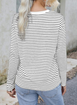 Bluza alba lejera pentru femei, cu maneci lungi, cu dungi negre, M [1]