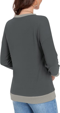 Bluza gri inchis, lejera pentru femei, cu maneci lungi, guler rotund, M [2]