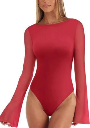 Bluza pe corp, body cu mânecă lungă pentru femei, rosu M [1]