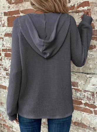 Bluza larga, Hanorac damă cu glugă și șnur, decolteu în V, închidere cu nasturi și croială oversized, gri M [3]