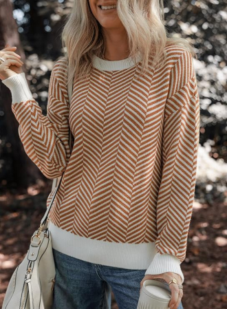 Bluza larga cu maneci lungi, alba cu dungi maro L [6]