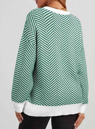 Bluza larga cu maneci lungi, alba cu dungi verzi 2XL [3]