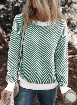 Bluza larga cu maneci lungi, alba cu dungi verzi 2XL [2]