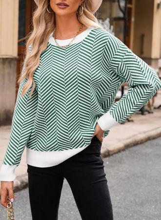 Bluza larga cu maneci lungi, alba cu dungi verzi 2XL [4]