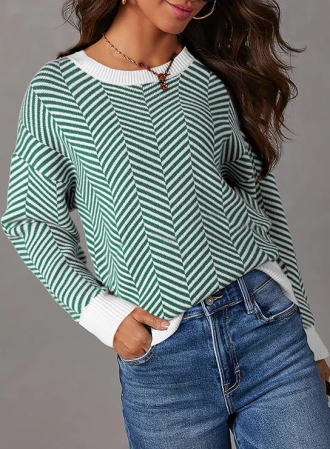 Bluza larga cu maneci lungi, alba cu dungi verzi 2XL [1]