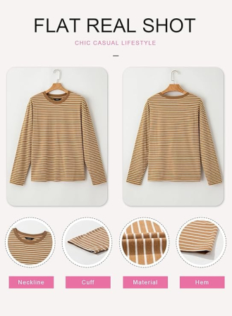 Bluza kaki lejera pentru femei, cu maneci lungi, cu dungi albe, S [4]
