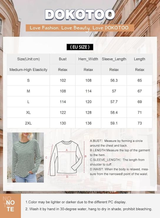 Bluza kaki lejera pentru femei, cu maneci lungi, cu dungi albe, M [5]