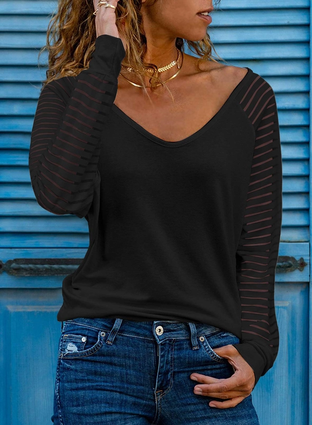 Bluza larga cu maneci lungi, negra cu dungi transparente M [2]