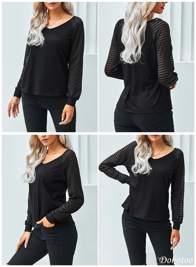 Bluza larga cu maneci lungi, negra cu dungi transparente M [3]