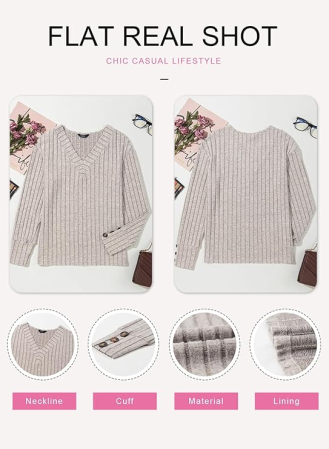 Bluza larga cu maneci lungi cu masete cu nasturi, crem XL [4]