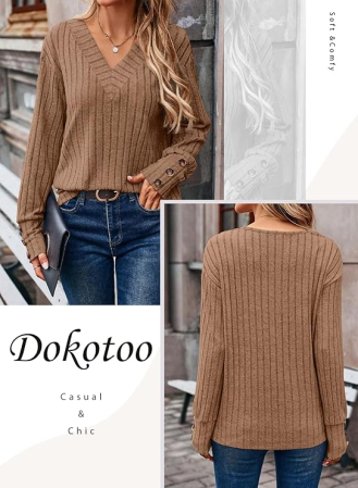 Bluza larga cu maneci lungi cu masete cu nasturi, maro M [1]