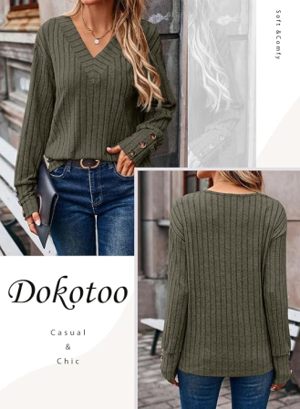 Bluza larga cu maneci lungi cu masete cu nasturi, verde M [1]