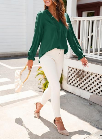 Bluza verde larga cu maneci lungi, decolteu in V, respirabila, M [5]