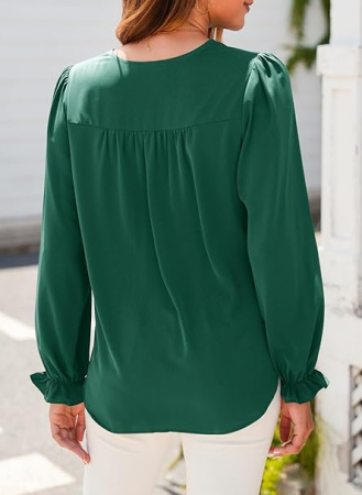 Bluza verde larga cu maneci lungi, decolteu in V, respirabila, M [6]