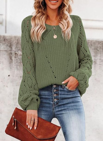 Bluza larga cu maneci lungi perforate, verde M [2]