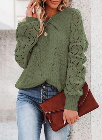 Bluza larga cu maneci lungi perforate, verde M [3]